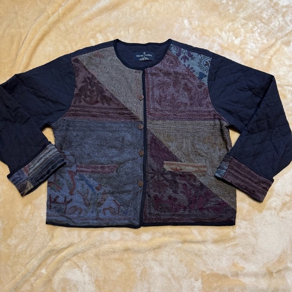 Vintage Sacred Threads Embroidered Button Down Blazer XL 100% Cotton - Picture 1 of 12